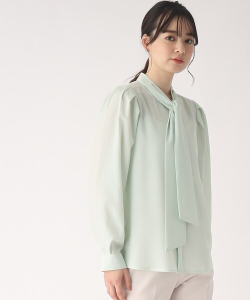 index（インデックス）の「◆タックスリーブ ボウタイブラウス【洗濯機洗い可】（シャツ/ブラウス・レディース・ライトグレー/ライトブルー/グリーン系/ホワイト系3・42/38/36/40）」の3枚目の写真