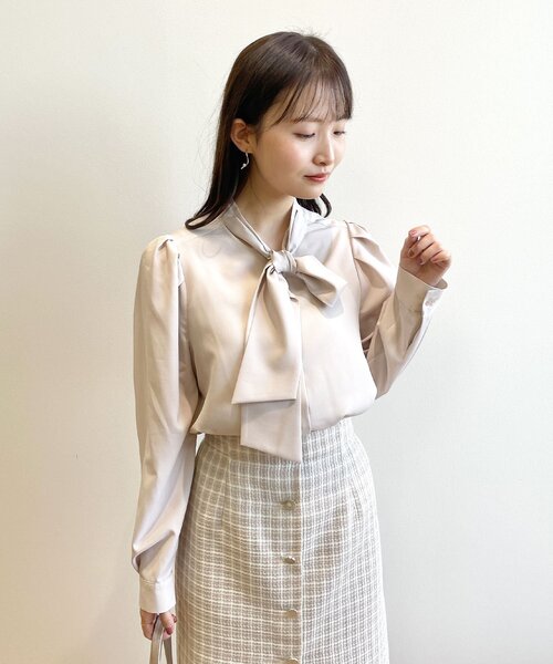 index（インデックス）の「◆タックスリーブ ボウタイブラウス【洗濯機洗い可】（シャツ/ブラウス・レディース・ライトグレー/ライトブルー/グリーン系/ホワイト系3・42/38/36/40）」の8枚目の写真