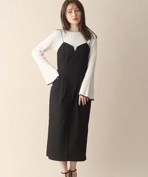 OPAQUE.CLIP（オペークドットクリップ）の「◆ジャカードキャミワンピース（ワンピース・レディース・ブラック/オフホワイト・40/36/38）」の2枚目の写真