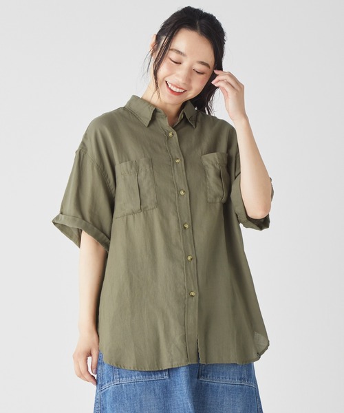 KRIFF MAYER Lady's Collection(クリフメイヤーレディースコレクション)の「半袖コンフォートシャツ(シャツ/ブラウス・レディース・カーキ/ナチュラル/ブラウン/チャコール/サックスブルー・MEDIUM/LARGE)」の4枚目の写真