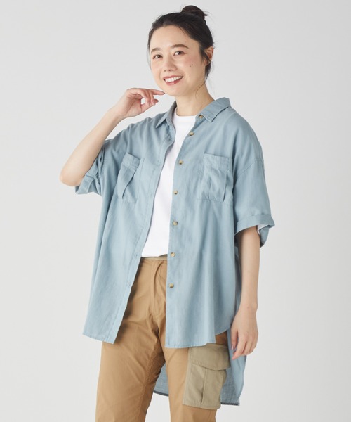 KRIFF MAYER Lady's Collection(クリフメイヤーレディースコレクション)の「半袖コンフォートシャツ(シャツ/ブラウス・レディース・カーキ/ナチュラル/ブラウン/チャコール/サックスブルー・MEDIUM/LARGE)」の5枚目の写真