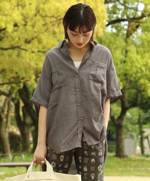 KRIFF MAYER Lady's Collection(クリフメイヤーレディースコレクション)の「半袖コンフォートシャツ(シャツ/ブラウス・レディース・カーキ/ナチュラル/ブラウン/チャコール/サックスブルー・MEDIUM/LARGE)」の1枚目の写真