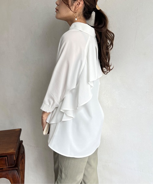 Chez toi（シェトワ）の「BACKフリルリネンタッチスキッパーシャツ（シャツ/ブラウス・レディース・ブラック/オフホワイト/オリーブ/オレンジ・FREE）」の17枚目の写真