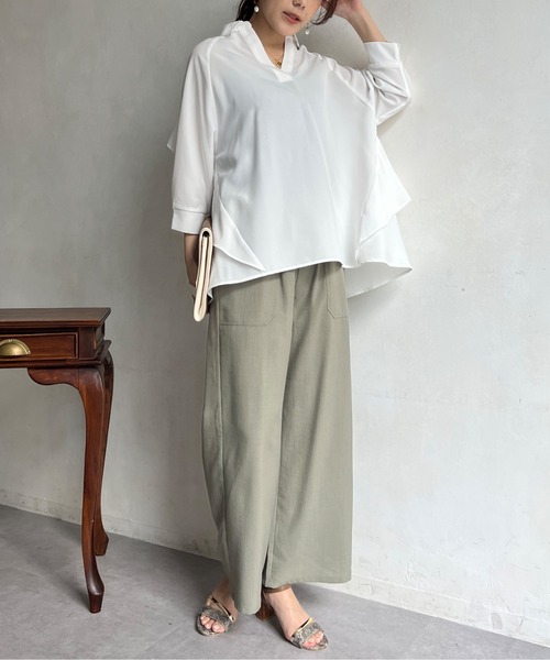 Chez toi（シェトワ）の「BACKフリルリネンタッチスキッパーシャツ（シャツ/ブラウス・レディース・ブラック/オフホワイト/オリーブ/オレンジ・FREE）」の19枚目の写真