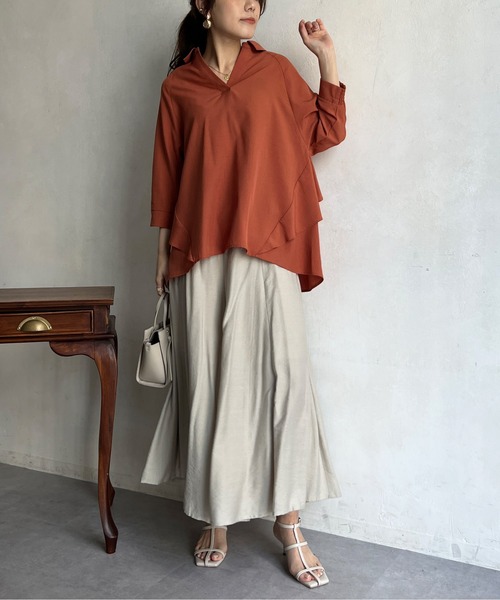 Chez toi（シェトワ）の「BACKフリルリネンタッチスキッパーシャツ（シャツ/ブラウス・レディース・ブラック/オフホワイト/オリーブ/オレンジ・FREE）」の20枚目の写真