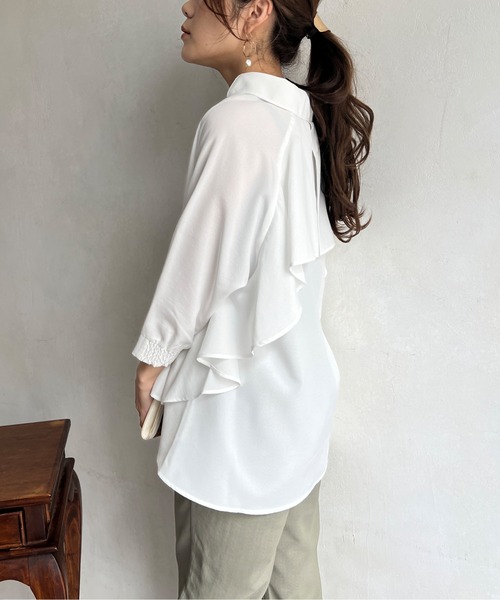 Chez toi（シェトワ）の「BACKフリルリネンタッチスキッパーシャツ（シャツ/ブラウス・レディース・ブラック/オフホワイト/オリーブ/オレンジ・FREE）」の21枚目の写真