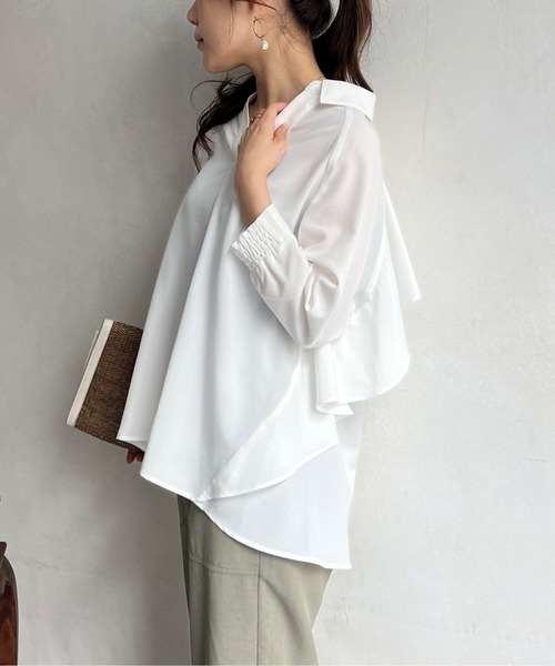 Chez toi（シェトワ）の「BACKフリルリネンタッチスキッパーシャツ（シャツ/ブラウス・レディース・ブラック/オフホワイト/オリーブ/オレンジ・FREE）」の14枚目の写真