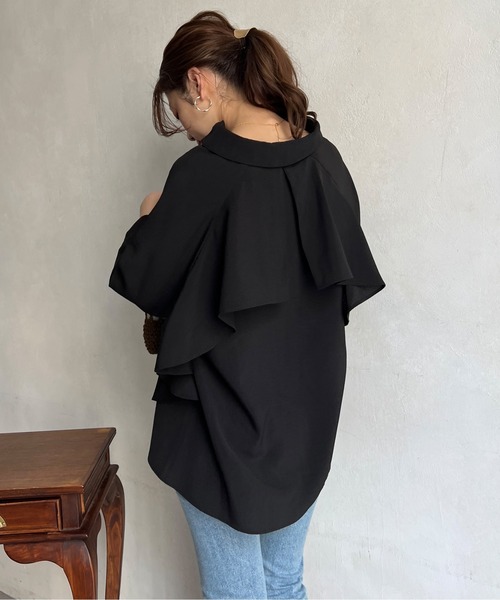 Chez toi（シェトワ）の「BACKフリルリネンタッチスキッパーシャツ（シャツ/ブラウス・レディース・ブラック/オフホワイト/オリーブ/オレンジ・FREE）」の15枚目の写真