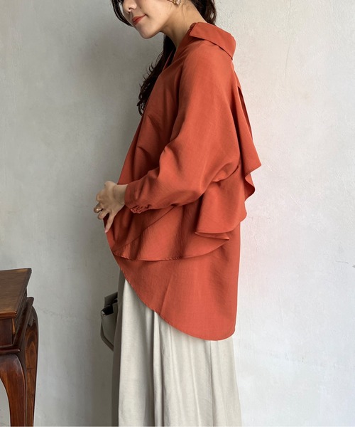 Chez toi（シェトワ）の「BACKフリルリネンタッチスキッパーシャツ（シャツ/ブラウス・レディース・ブラック/オフホワイト/オリーブ/オレンジ・FREE）」の22枚目の写真