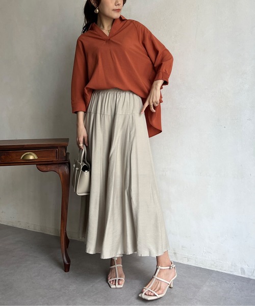 Chez toi（シェトワ）の「BACKフリルリネンタッチスキッパーシャツ（シャツ/ブラウス・レディース・ブラック/オフホワイト/オリーブ/オレンジ・FREE）」の16枚目の写真