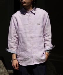 GLOSTER | 【GLOSTER/グロスター】フレンチブルドッグ刺繍 レギュラーカラー7分袖シャツ リネンシャツ(シャツ/ブラウス)