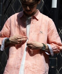 GLOSTER | 【GLOSTER/グロスター】フレンチブルドッグ刺繍 レギュラーカラー7分袖シャツ リネンシャツ(シャツ/ブラウス)