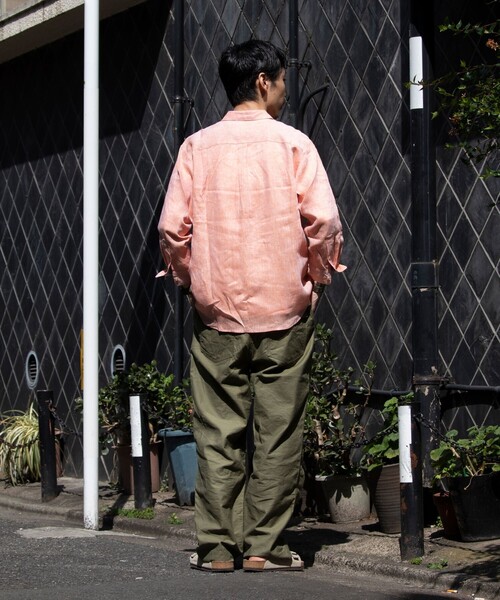 GLOSTER（グロスター）の「【GLOSTER/グロスター】フレンチブルドッグ刺繍 レギュラーカラー7分袖シャツ リネンシャツ（シャツ/ブラウス・メンズ・ライトパープル/ブルー/オレンジ/ネイビー/ホワイト/サックスブルー/ロイヤルブルー/ミント・S/M/L/XL）」の14枚目の写真
