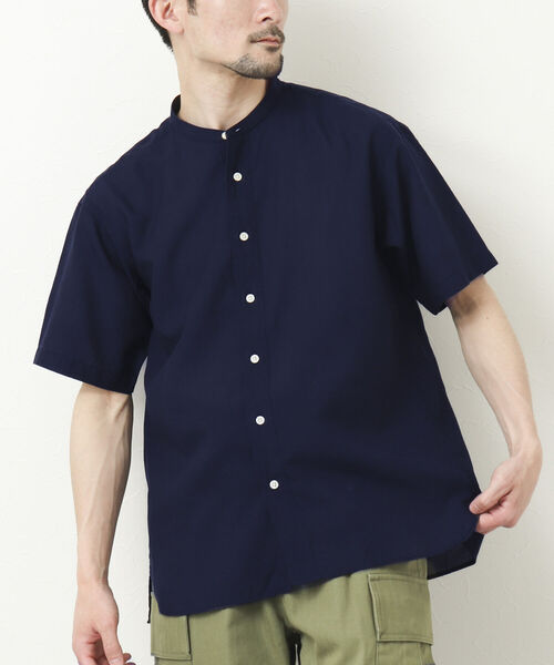 NOLLEY'S goodman（ノーリーズグッドマン）の「FLOAT SHIRT 半袖バンドカラーシャツ（シャツ/ブラウス・メンズ・ブラック/サックスブルー/オレンジ/ダークネイビー・S/M/L）」の4枚目の写真