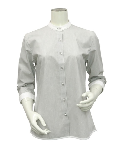 TOKYO SHIRTS(トウキョウシャツ)の「形態安定ノーアイロン スタンド衿 七分袖ビジネスワイシャツ(ビジネスシャツ・レディース・グレー・LL/S/M/L/XL)」の2枚目の写真