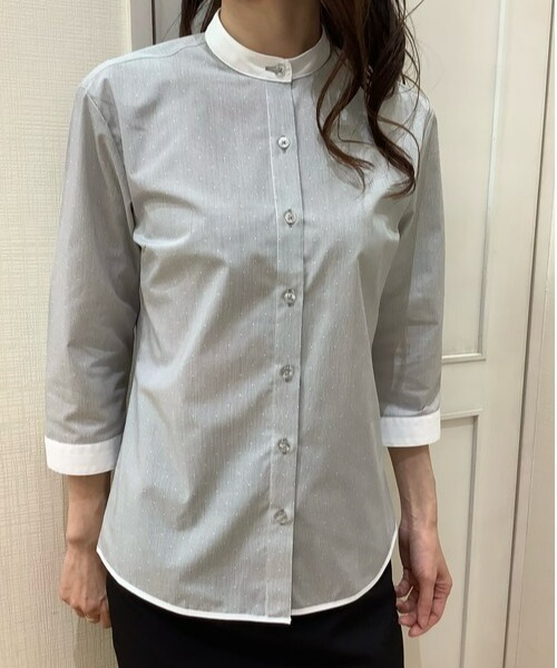 TOKYO SHIRTS(トウキョウシャツ)の「形態安定ノーアイロン スタンド衿 七分袖ビジネスワイシャツ(ビジネスシャツ・レディース・グレー・LL/S/M/L/XL)」の8枚目の写真