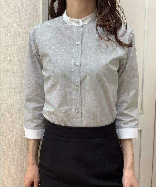 TOKYO SHIRTS(トウキョウシャツ)の「形態安定ノーアイロン スタンド衿 七分袖ビジネスワイシャツ(ビジネスシャツ・レディース・グレー・LL/S/M/L/XL)」の7枚目の写真