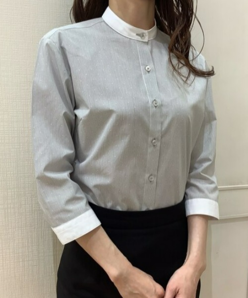 TOKYO SHIRTS(トウキョウシャツ)の「形態安定ノーアイロン スタンド衿 七分袖ビジネスワイシャツ(ビジネスシャツ・レディース・グレー・LL/S/M/L/XL)」の11枚目の写真