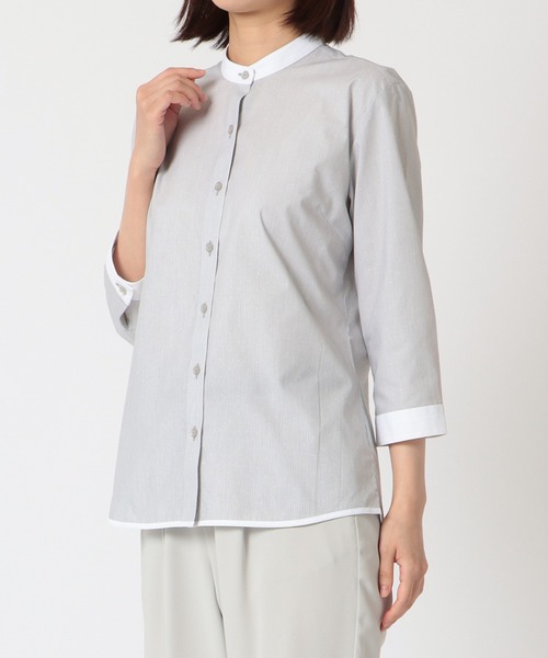 TOKYO SHIRTS(トウキョウシャツ)の「形態安定ノーアイロン スタンド衿 七分袖ビジネスワイシャツ(ビジネスシャツ・レディース・グレー・LL/S/M/L/XL)」の14枚目の写真