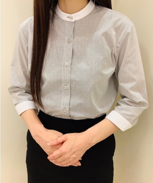 TOKYO SHIRTS(トウキョウシャツ)の「形態安定ノーアイロン スタンド衿 七分袖ビジネスワイシャツ(ビジネスシャツ・レディース・グレー・LL/S/M/L/XL)」の16枚目の写真