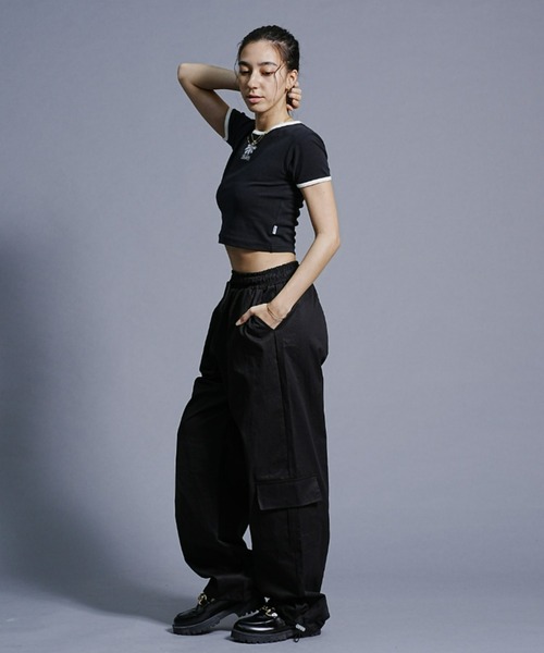 RVCA(ルーカ)の「RVCA/ルーカ ミニTシャツ/短丈/ワンポイント刺繍/リンガーTシャツ BD043-245(Tシャツ/カットソー・レディース・ホワイト/ライトパープル/ブラック・M/S)」の9枚目の写真