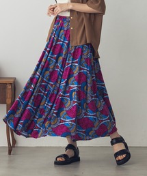 lil nina | レーヨン アフリカン柄 ギャザーフレアスカート(スカート)