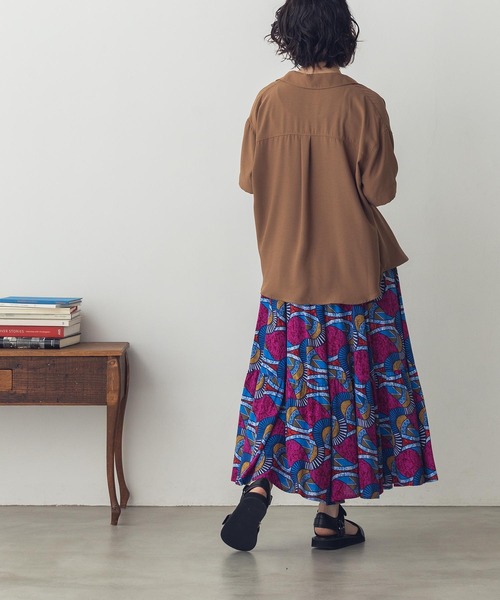 lil nina(リルニーナ)の「レーヨン アフリカン柄 ギャザーフレアスカート(スカート・レディース・ブラウン/グリーン/ピンク・FREE)」の13枚目の写真