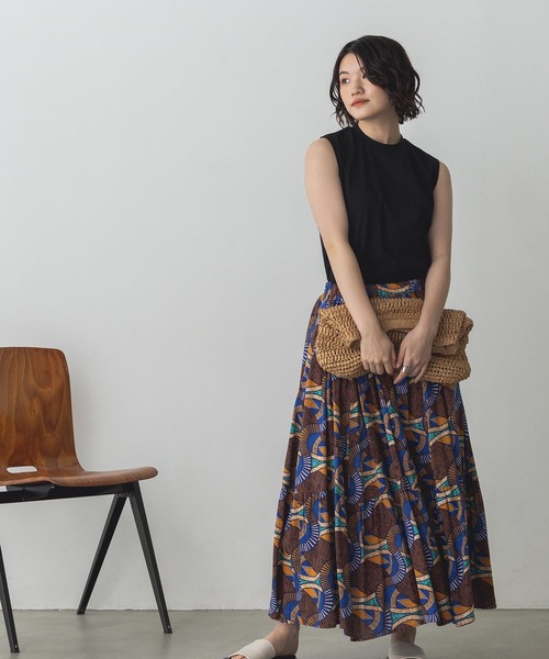 lil nina(リルニーナ)の「レーヨン アフリカン柄 ギャザーフレアスカート(スカート・レディース・ブラウン/グリーン/ピンク・FREE)」の9枚目の写真