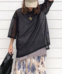 Q | ストライプチュールT(Tシャツ/カットソー)