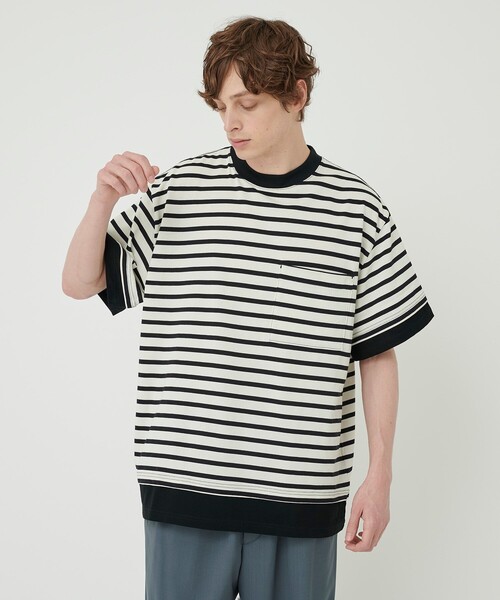 UNITED TOKYO（ユナイテッドトウキョウ）の「SUVIN×SUPIMA COTTON　ボーダーリラックスTシャツ（半袖）（Tシャツ/カットソー・メンズ・ブラック/ブルー/その他17・1/2）」の4枚目の写真