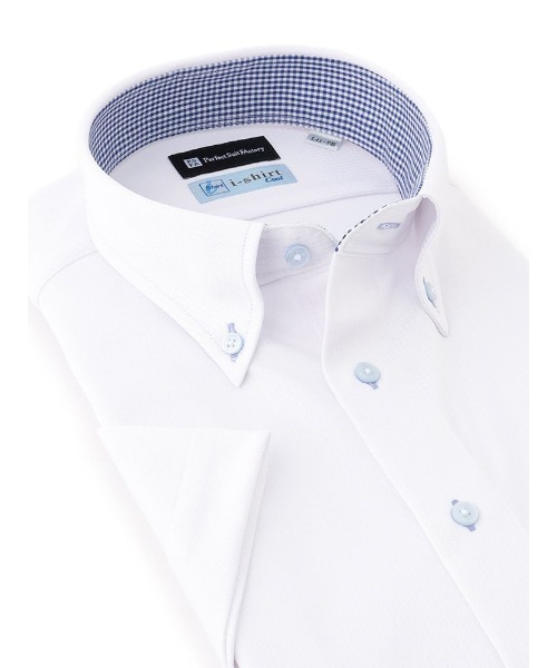 Perfect Suit FActory(パーフェクトスーツファクトリー)の「【接触冷感/完全ノーアイロン】半袖アイシャツ アイスライブ【ECO i-Shirt】ホワイト(ビジネスシャツ・メンズ・ホワイト・L/LL/3L/M/S)」の5枚目の写真