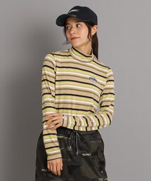 adabat | 【吸湿発熱】マルチボーダーデザイン モックネック長袖プルオーバー(Tシャツ/カットソー)