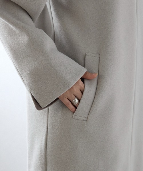 極美品❗️IENA FUN ファーコート　キャメル　ノーカラー　19AW ウールライク配色フェルトコート（ノーカラーコート）｜＆HALF