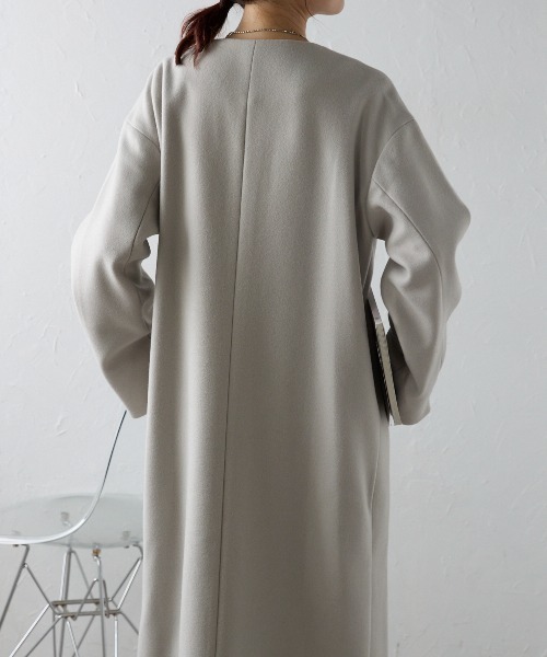 極美品❗️IENA FUN ファーコート　キャメル　ノーカラー　19AW ウールライク配色フェルトコート（ノーカラーコート）｜＆HALF