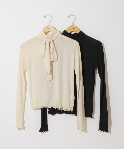 flower(フラワー)の「シアーリボンタートル(Tシャツ/カットソー・レディース・ブラック/アイボリー・FREE)」の3枚目の写真