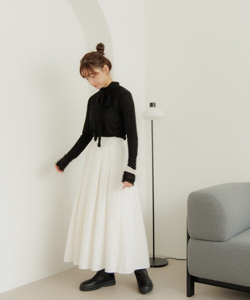 flower(フラワー)の「シアーリボンタートル(Tシャツ/カットソー・レディース・ブラック/アイボリー・FREE)」の14枚目の写真