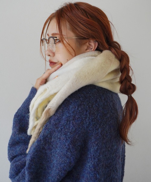 Jelly moo / ジェリームー 】 ブロックチェック カラフル太フリンジ