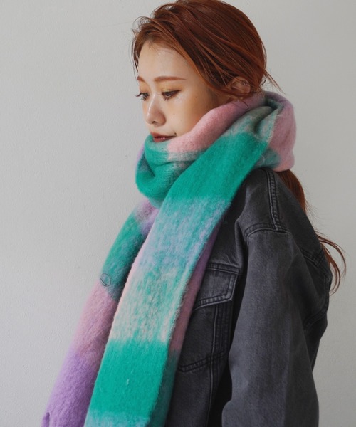 Jelly moo / ジェリームー 】 ブロックチェック カラフル太フリンジ