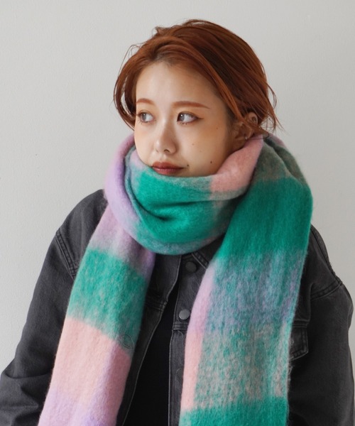 Jelly moo / ジェリームー 】 ブロックチェック カラフル太フリンジ