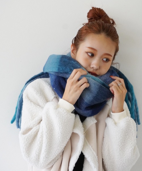 Jelly moo / ジェリームー 】 ブロックチェック カラフル太フリンジ