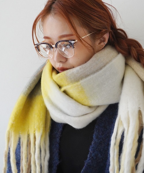 Jelly moo / ジェリームー 】 ブロックチェック カラフル太フリンジ