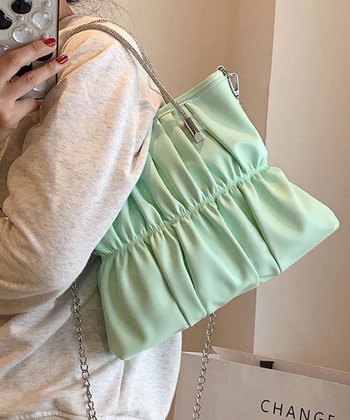 florist（フローリスト）の「【煌めくラインストーンハンドル】2WAY レザータッチギャザーハンドバッグ/ショルダーバッグ（ハンドバッグ・レディース・ピンク/ホワイト/シルバー/ラベンダー/ミント/ブラック・FREE）」の4枚目の写真