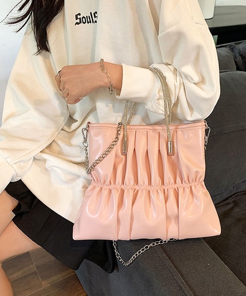 florist（フローリスト）の「【煌めくラインストーンハンドル】2WAY レザータッチギャザーハンドバッグ/ショルダーバッグ（ハンドバッグ・レディース・ピンク/ホワイト/シルバー/ラベンダー/ミント/ブラック・FREE）」の14枚目の写真