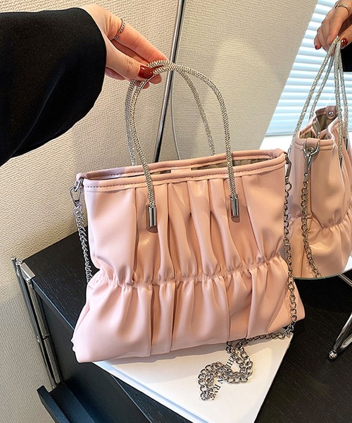 florist（フローリスト）の「【煌めくラインストーンハンドル】2WAY レザータッチギャザーハンドバッグ/ショルダーバッグ（ハンドバッグ・レディース・ピンク/ホワイト/シルバー/ラベンダー/ミント/ブラック・FREE）」の15枚目の写真