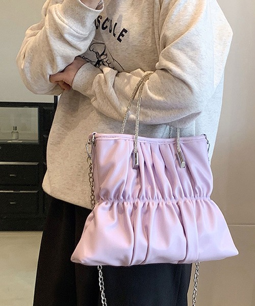 florist（フローリスト）の「【煌めくラインストーンハンドル】2WAY レザータッチギャザーハンドバッグ/ショルダーバッグ（ハンドバッグ・レディース・ピンク/ホワイト/シルバー/ラベンダー/ミント/ブラック・FREE）」の12枚目の写真