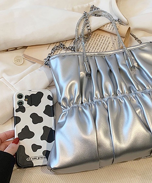 florist（フローリスト）の「【煌めくラインストーンハンドル】2WAY レザータッチギャザーハンドバッグ/ショルダーバッグ（ハンドバッグ・レディース・ピンク/ホワイト/シルバー/ラベンダー/ミント/ブラック・FREE）」の17枚目の写真