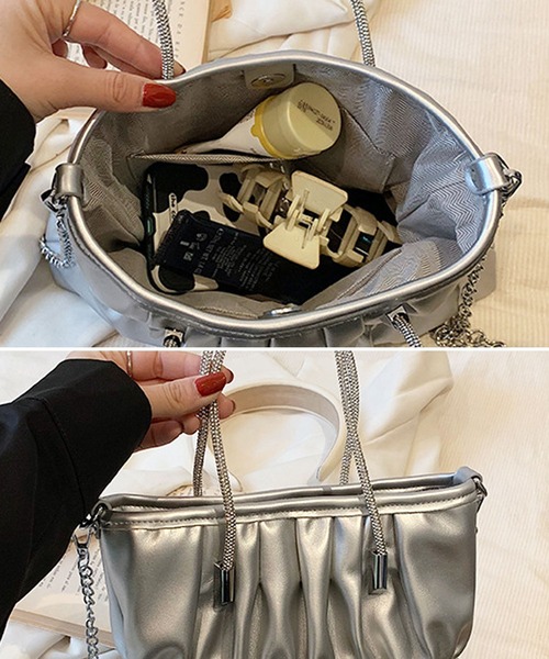 florist（フローリスト）の「【煌めくラインストーンハンドル】2WAY レザータッチギャザーハンドバッグ/ショルダーバッグ（ハンドバッグ・レディース・ピンク/ホワイト/シルバー/ラベンダー/ミント/ブラック・FREE）」の16枚目の写真