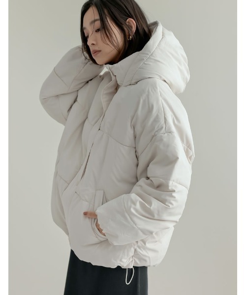 セール】[低身長サイズ有]フード付きスタンドカラーフェイクダウン中綿