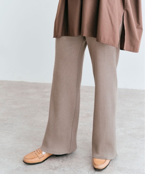 kirakiraShop（キラキラショップ）の「リブニット セミワイド パンツ（その他パンツ・レディース・ブラック/ベージュ/グレー/ブラウン/カーキ/テラコッタ/チャコール/ライトベージュ/アイボリー/モカ・M/L-XL）」の6枚目の写真