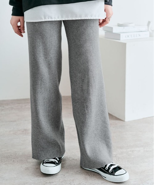 kirakiraShop（キラキラショップ）の「リブニット セミワイド パンツ（その他パンツ・レディース・ブラック/ベージュ/グレー/ブラウン/カーキ/テラコッタ/チャコール/ライトベージュ/アイボリー/モカ・M/L-XL）」の4枚目の写真